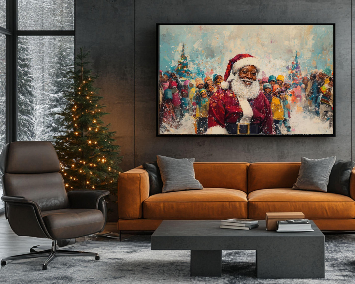 Black Santa Christmas Celebration | Joyful Holiday Art | Winter Wonderland | Festive Family Art | Unique Christmas Wall Decor