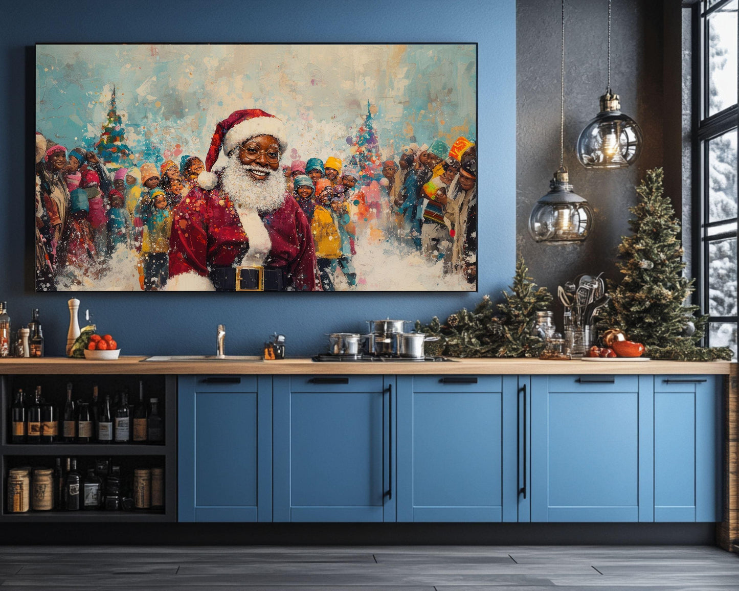 Black Santa Christmas Celebration | Joyful Holiday Art | Winter Wonderland | Festive Family Art | Unique Christmas Wall Decor