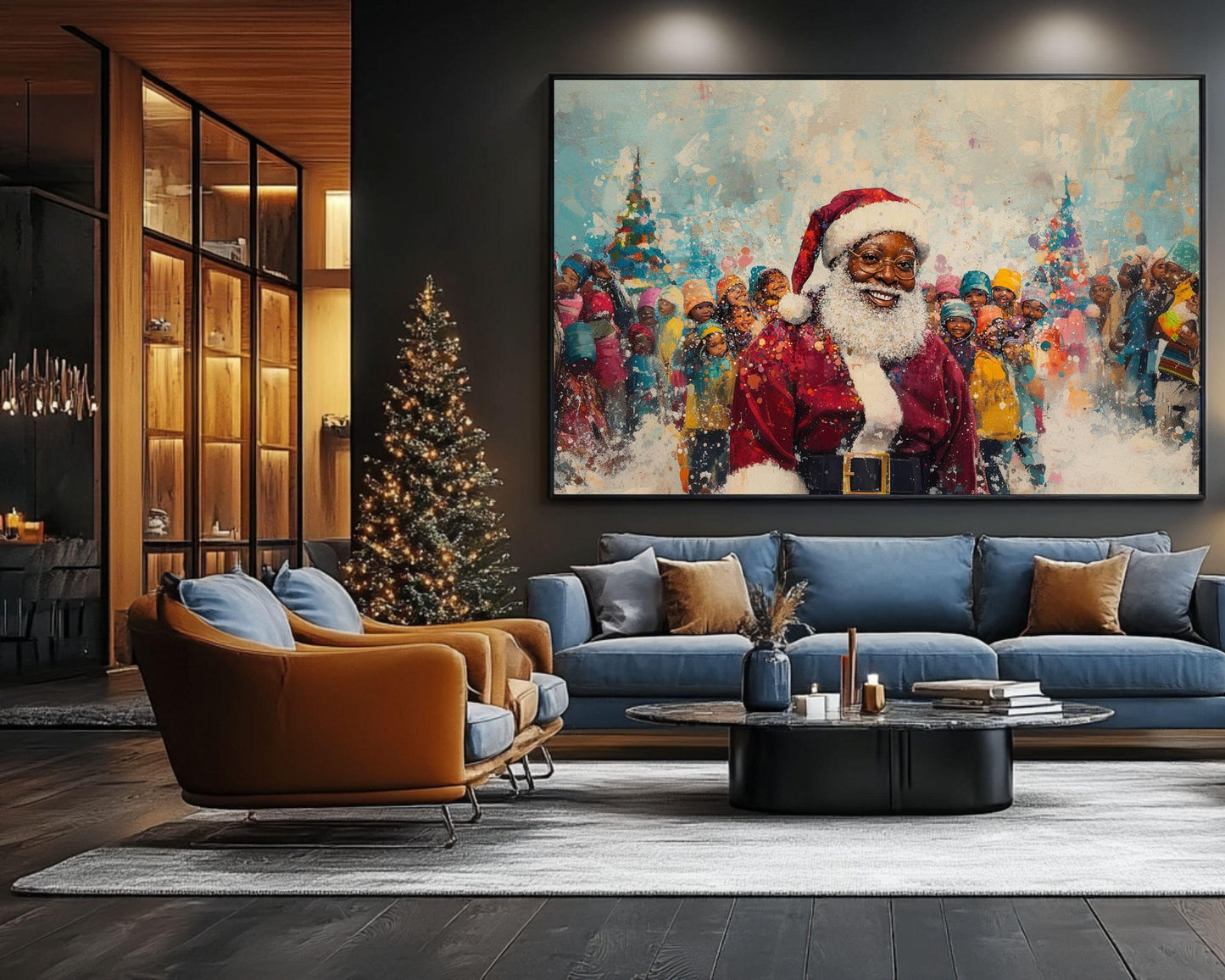 Black Santa Christmas Celebration | Joyful Holiday Art | Winter Wonderland | Festive Family Art | Unique Christmas Wall Decor