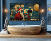 Santa and Girl Christmas cultural wall decor print by MoomZee Artwork