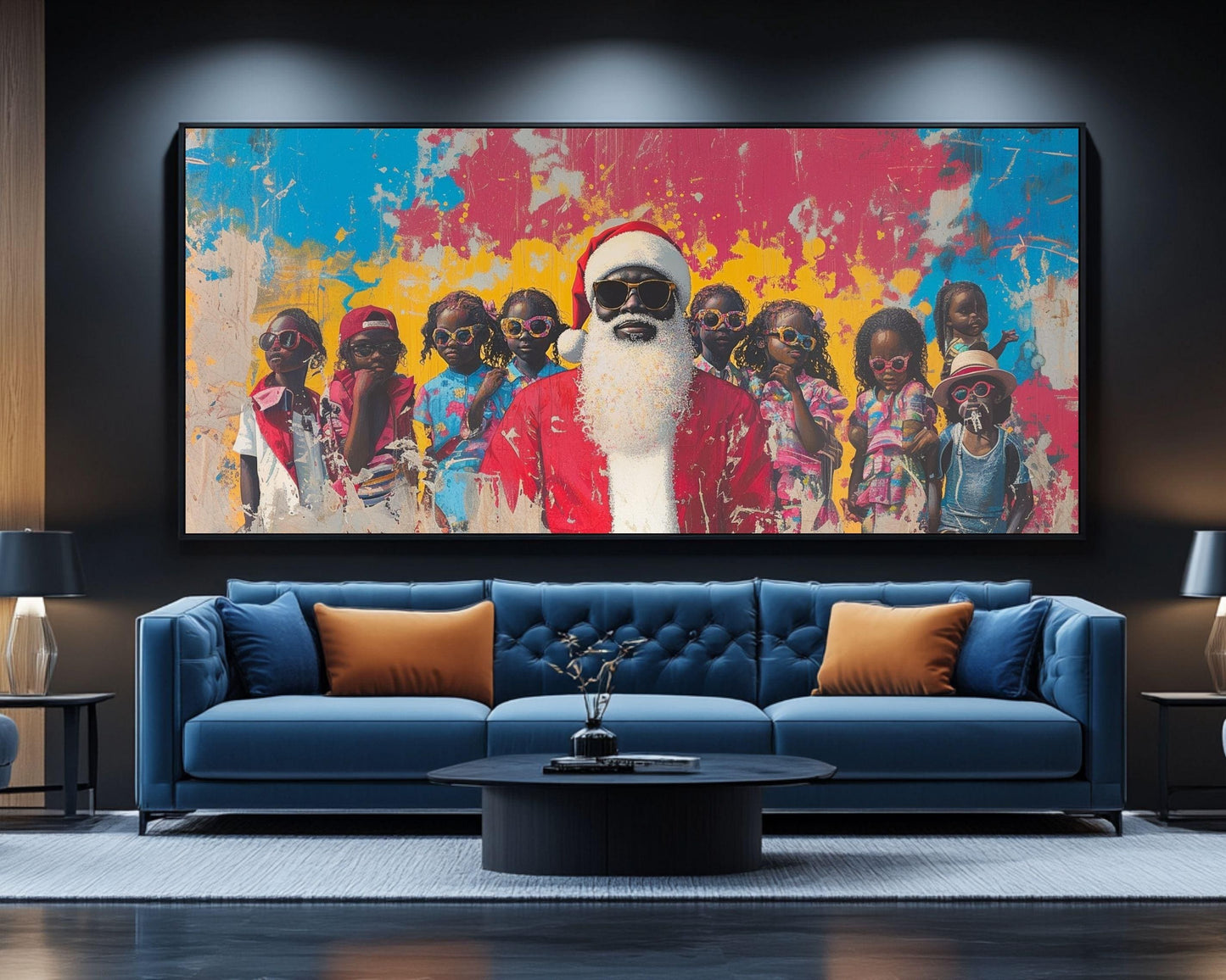 Black Santa with Cool Kids in Sunglasses | Colorful Christmas Wall Art | African American Holiday Decor | Fall and Christmas Art