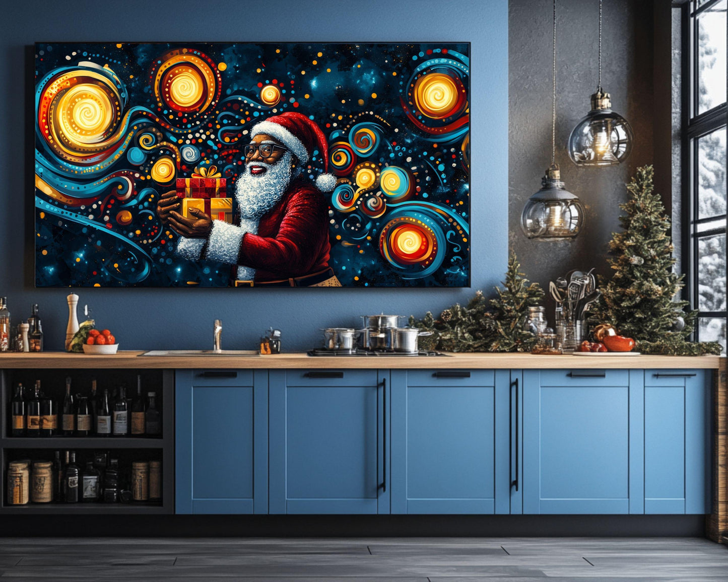 African American Wall Art Black Santa Abstract Christmas