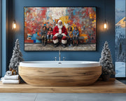 Black Santa with Kids cultural wall decor print by MoomZee Artwork