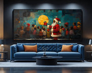 Gift Giving Santa with Kids Black children wall art for home decor