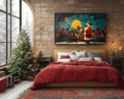 Gift Giving Santa with Kids cultural wall decor print by MoomZee Artwork