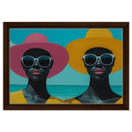 Black Women on Beach in Bold Hats African American Fashion Wall Art