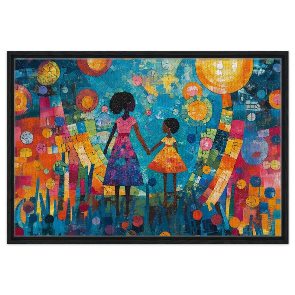 Mother daughter African American wall art featuring a heartfelt moment between a black family on canvas.