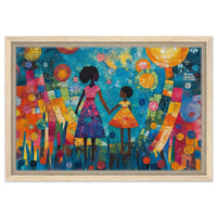 Colorful abstract canvas art featuring African American cultural elements, perfect for vibrant wall decor.