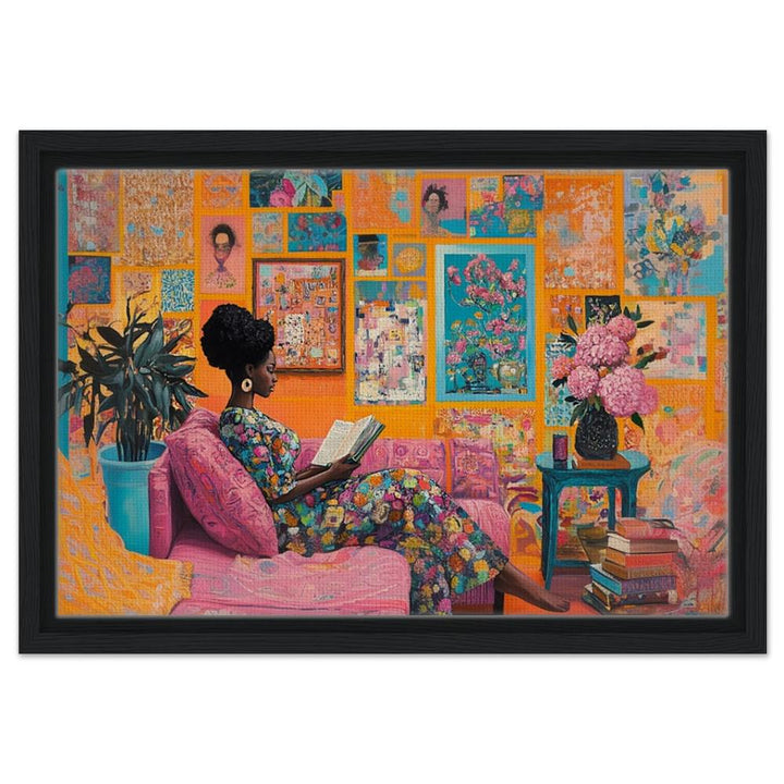 Black Woman Reading Vibrant African American for Home Wall Art
