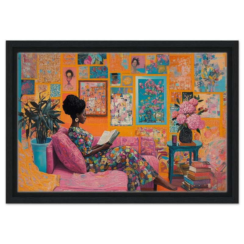 Black Woman Reading Vibrant African American Artwork for Home