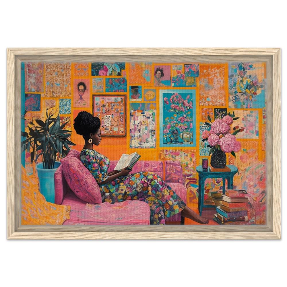 Black Woman Reading Vibrant African American Artwork for Home