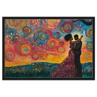 Romantic Black couple depicted in vibrant canvas art, showcasing African American wall art that celebrates love.