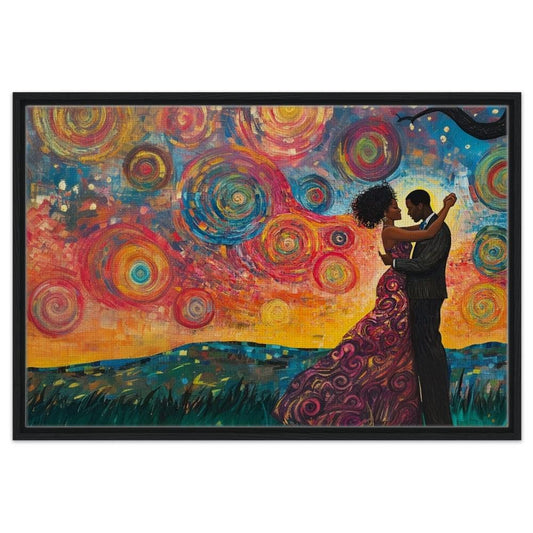 Romantic Black Couple Art | Vibrant Swirling Night Sky Canvas | Colorful Black Love Wall Decor | Bold African American Art for Home