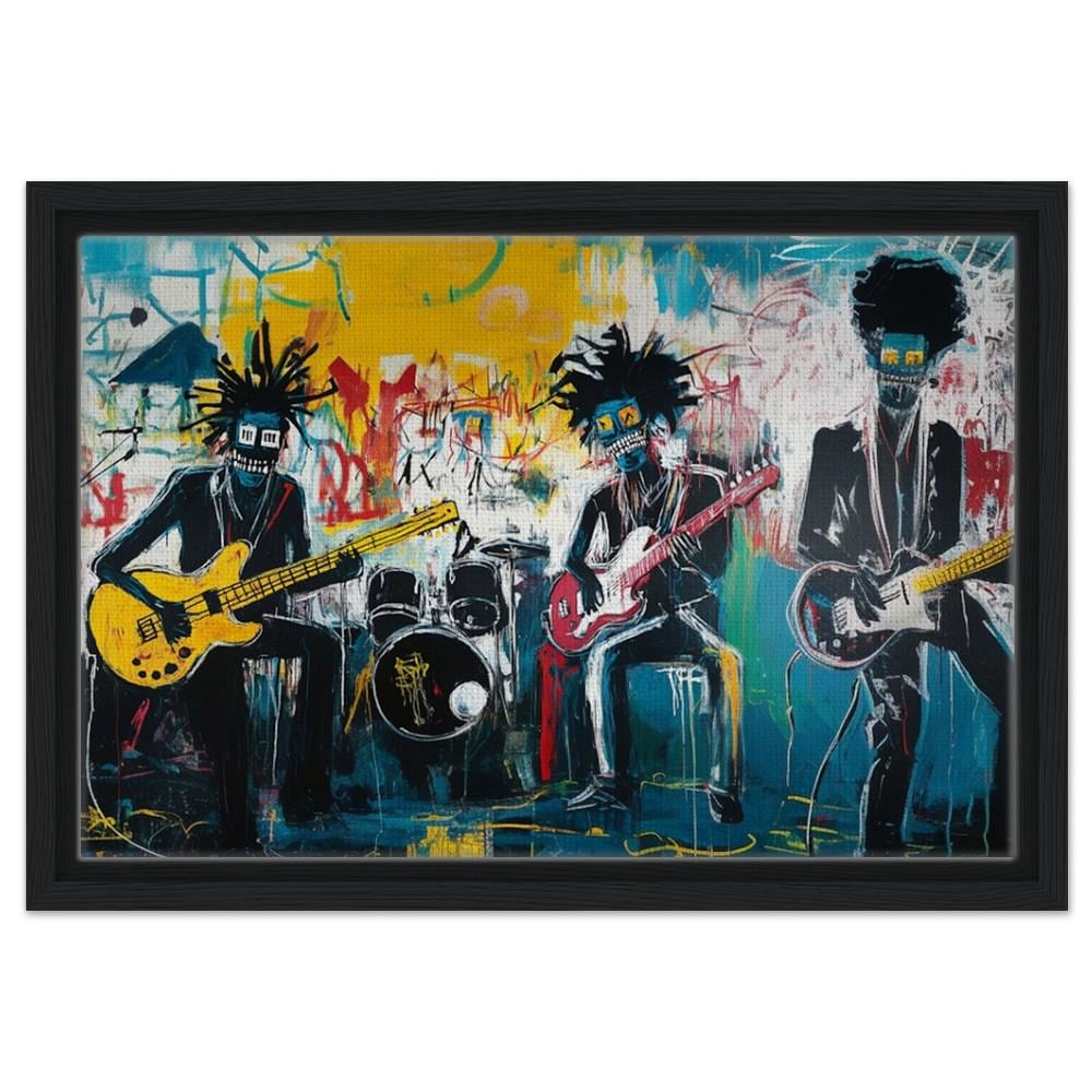 Framed Urban Music Art | Afrocentric Graffiti Style Band Canvas | Bold Black Musicians Wall Decor | Basquiat-Inspired Art