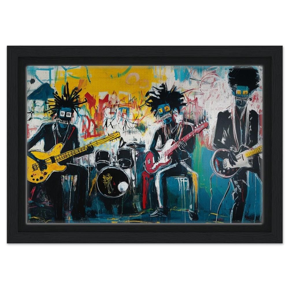 Framed Urban Music Art | Afrocentric Graffiti Style Band Canvas | Bold Black Musicians Wall Decor | Basquiat-Inspired Art