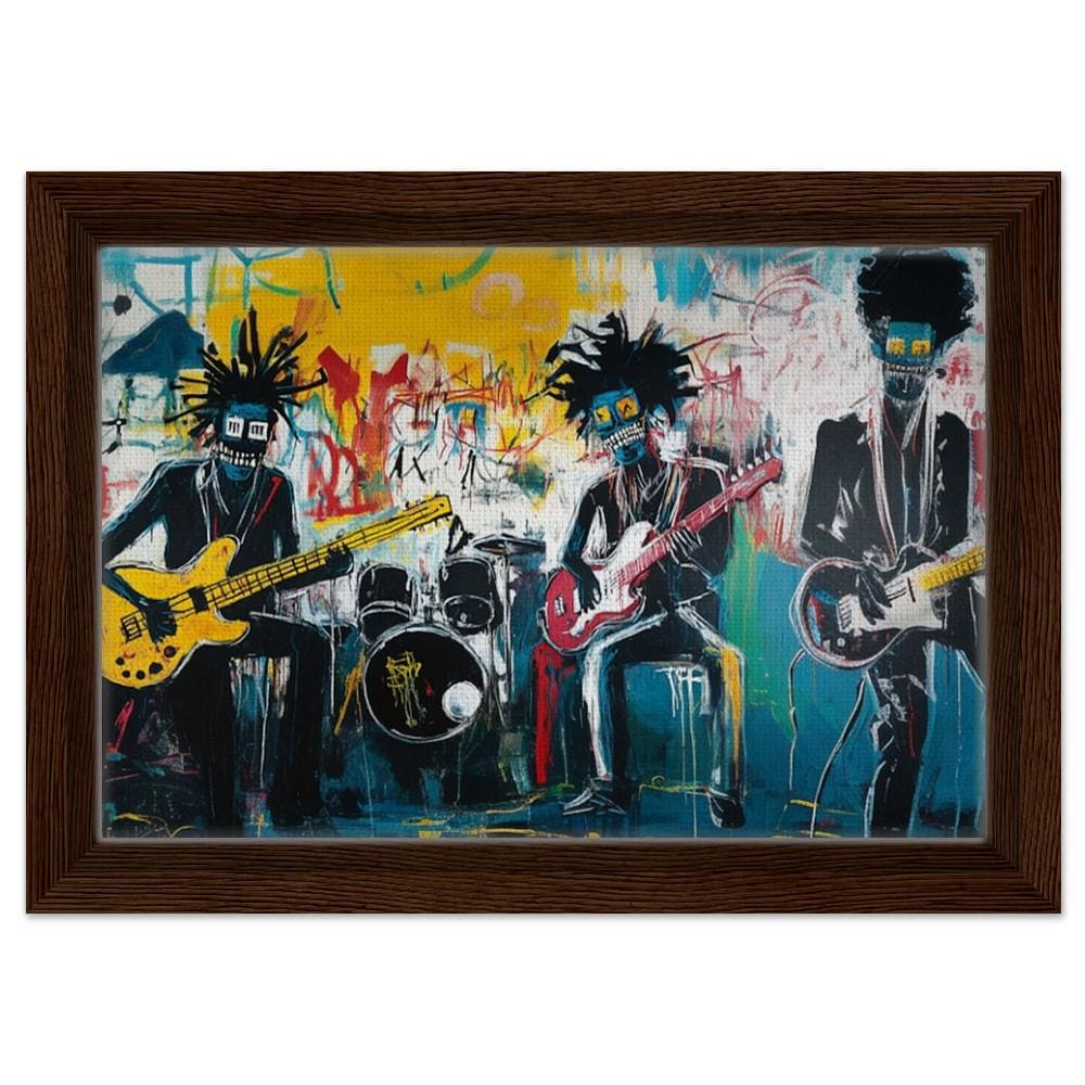 Framed Urban Music Art | Afrocentric Graffiti Style Band Canvas | Bold Black Musicians Wall Decor | Basquiat-Inspired Art