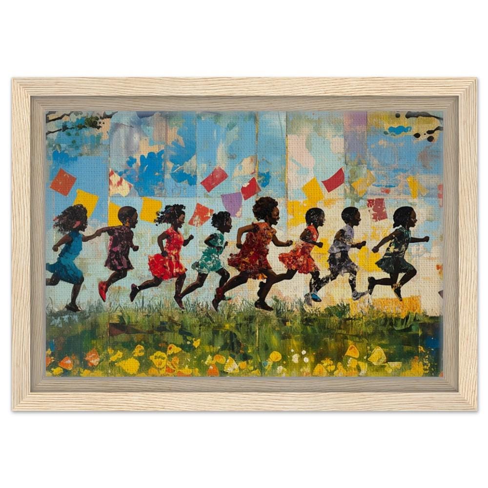 Framed Black Children Playing Art | Colorful Canvas of African American Kids | Joyful Black Childhood Wall Decor | Vibrant Home Art