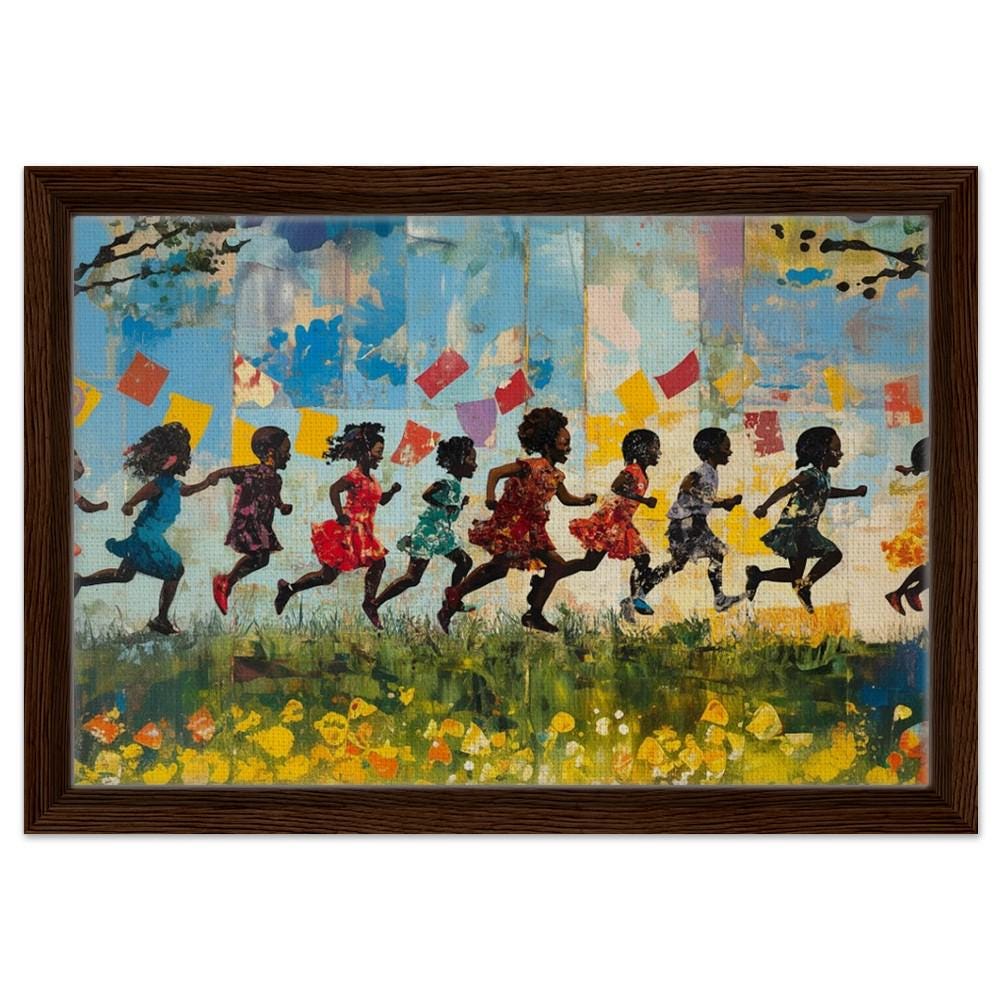 Framed Black Children Playing Art | Colorful Canvas of African American Kids | Joyful Black Childhood Wall Decor | Vibrant Home Art