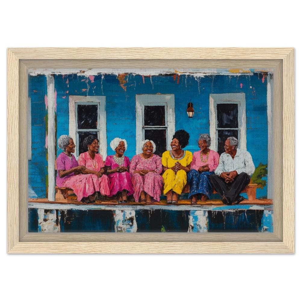 Framed African American Family Art | Multigenerational Porch Gathering Canvas | Black Community Wall Decor | Vibrant Home Art