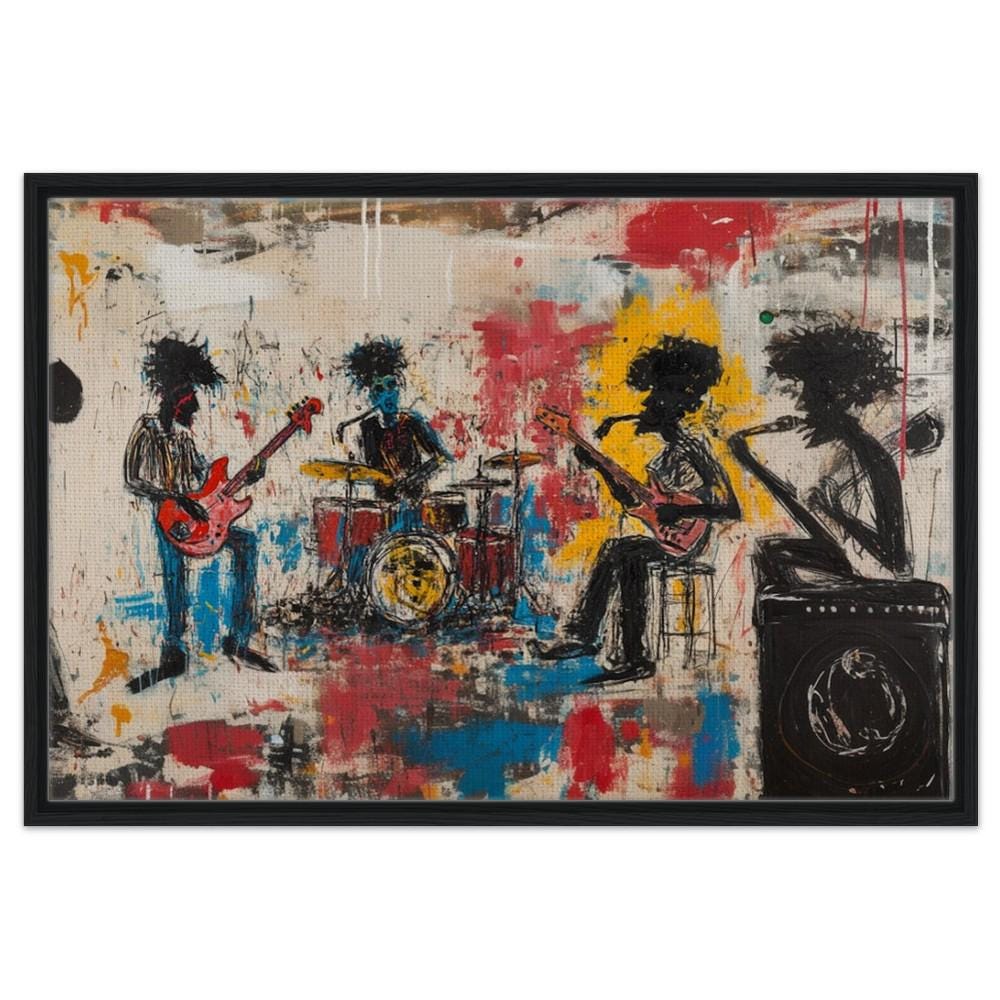 Framed Black Musicians Art | Graffiti Style Band Jam Canvas | African American Music Wall Art | Bold Basquiat-Inspired Decor