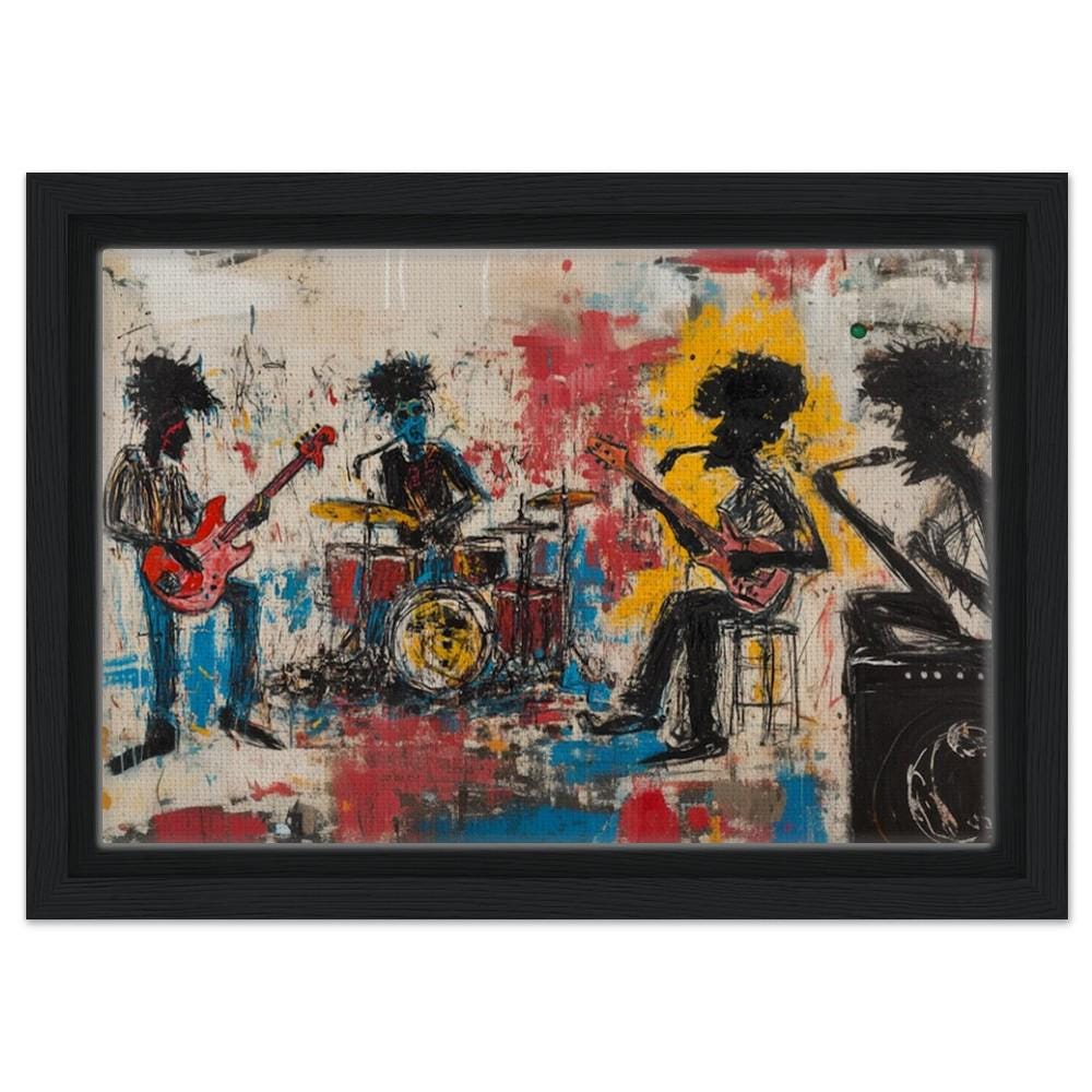 Framed Black Musicians Art | Graffiti Style Band Jam Canvas | African American Music Wall Art | Bold Basquiat-Inspired Decor