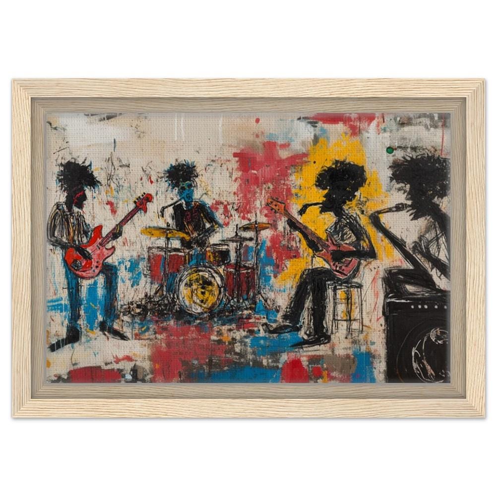 Framed Black Musicians Art | Graffiti Style Band Jam Canvas | African American Music Wall Art | Bold Basquiat-Inspired Decor