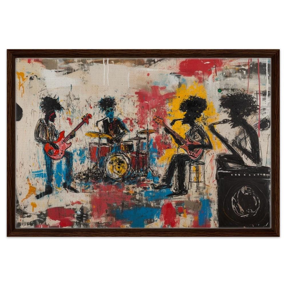 Framed Black Musicians Art | Graffiti Style Band Jam Canvas | African American Music Wall Art | Bold Basquiat-Inspired Decor