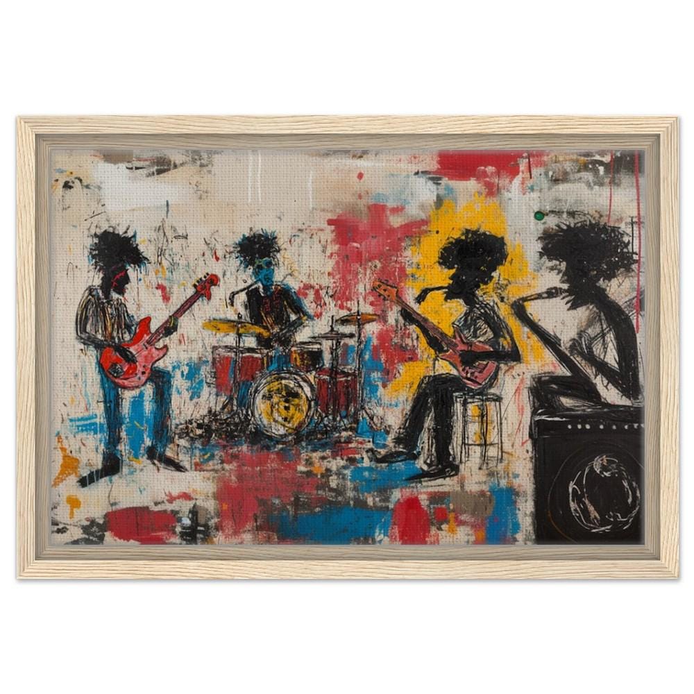 Framed Black Musicians Art | Graffiti Style Band Jam Canvas | African American Music Wall Art | Bold Basquiat-Inspired Decor