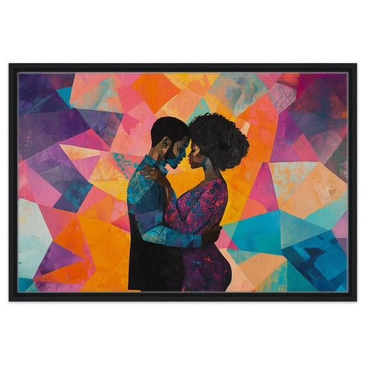 Framed Black Couple Art | Colorful Abstract Love Canvas | African American Romantic Wall Decor | Vibrant Modern Home Art