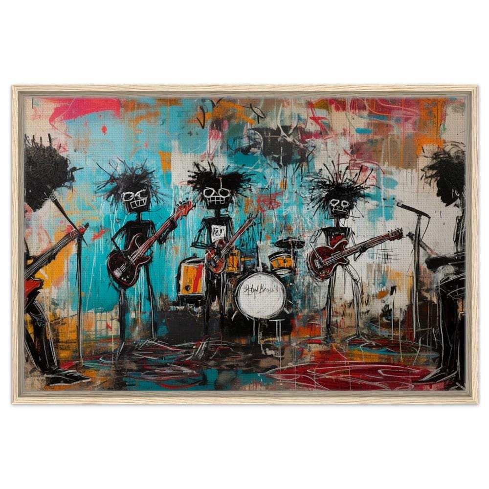 Framed Black Musicians Art | Basquiat-Inspired Graffiti Band Canvas | African American Music Wall Decor | Bold Urban Jam Session Art