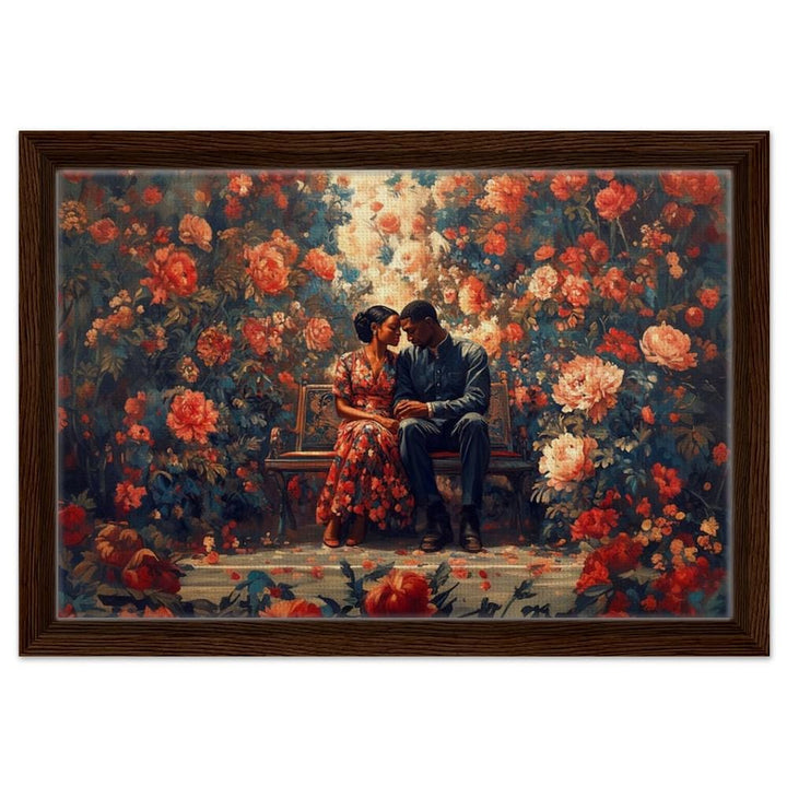 Romantic Black Couple Surrounded by Flowers African American Art Wall Art
