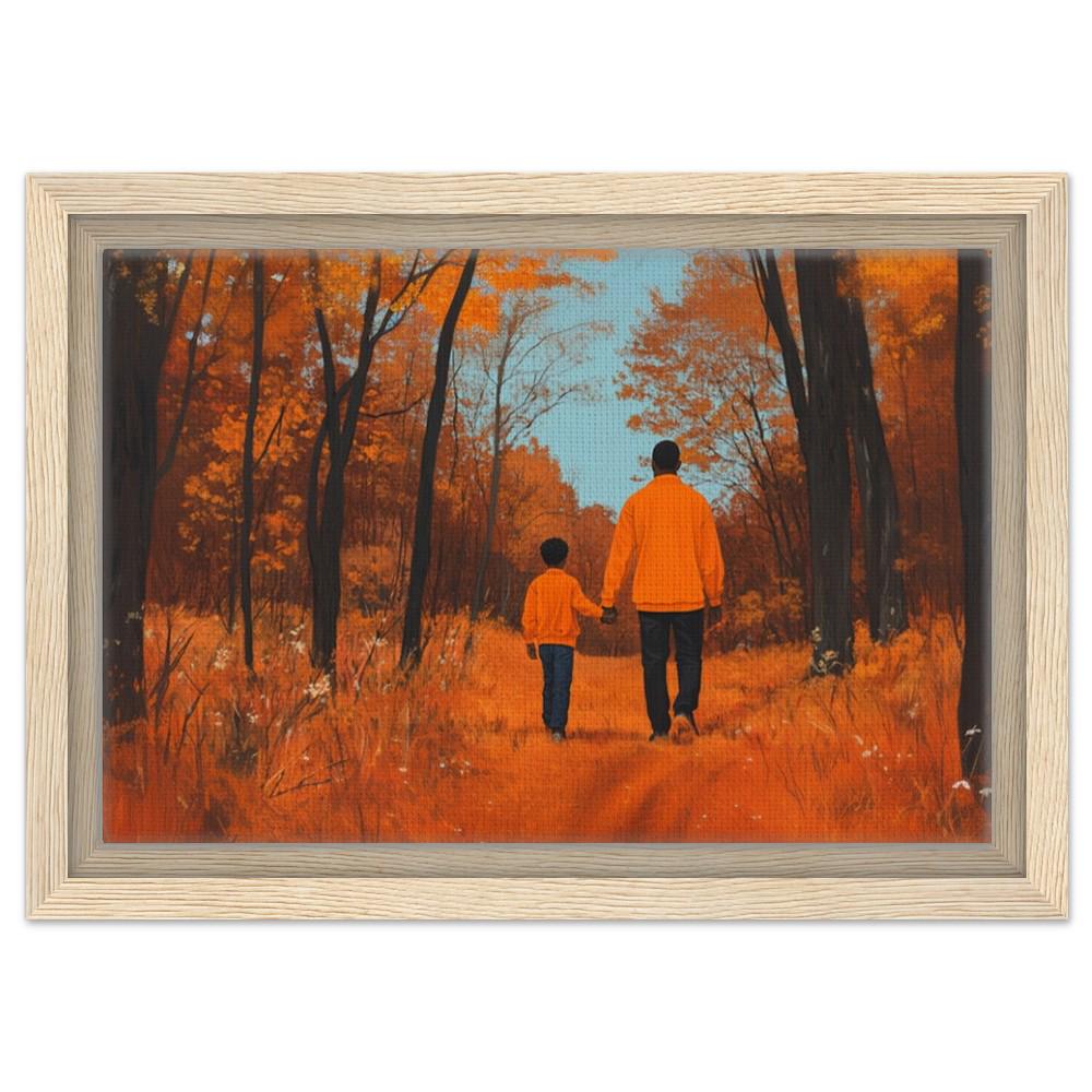 Framed Black Father and Son Art | African American Family in Nature | Autumn Walk Canvas | Heartwarming Wall Decor for Home