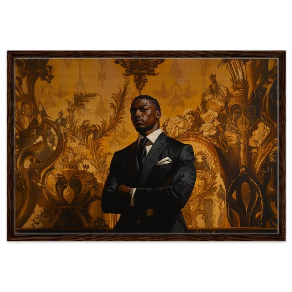 Framed Black King in Suit Art | Modern African American Royalty Canvas | African Royalty Wall Decor | Powerful Home Art