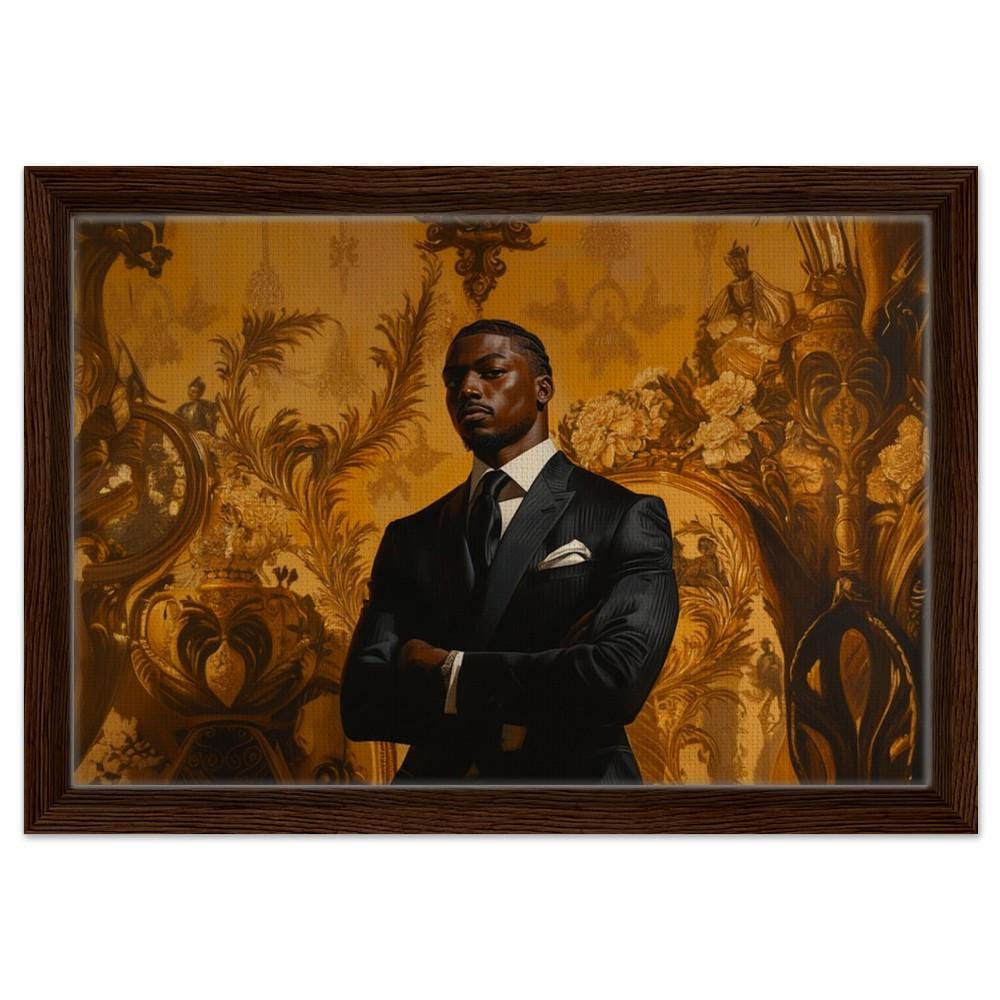 Framed Black King in Suit Art | Modern African American Royalty Canvas | African Royalty Wall Decor | Powerful Home Art