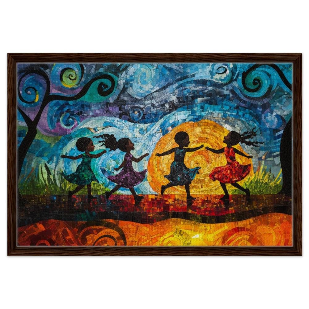 Framed Black Children Dancing Art | African American Childhood Joy Canvas | Colorful Whimsical Wall Decor | Modern Home Art