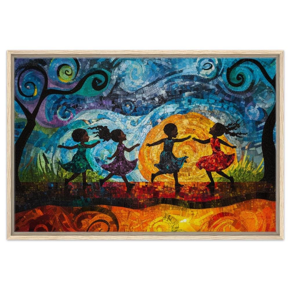 Framed Black Children Dancing Art | African American Childhood Joy Canvas | Colorful Whimsical Wall Decor | Modern Home Art