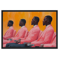 Black men in stylish pink suits showcased as contemporary African American wall art, adding elegance to any space.