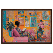 Black Woman Reading in Colorful Room African American wall art for home decor