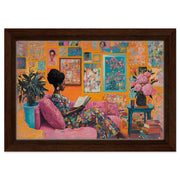 Black Woman Reading in Colorful Room cultural wall decor print by MoomZee Artwork