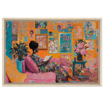 Black Woman Reading in Colorful Room African American Wall Art