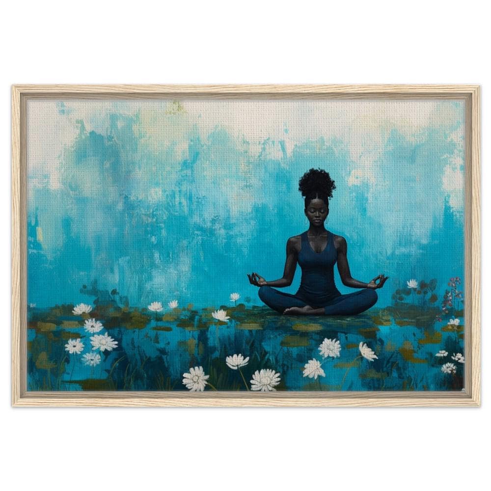 Black Woman Meditating with Water Lilies African American Wall Art