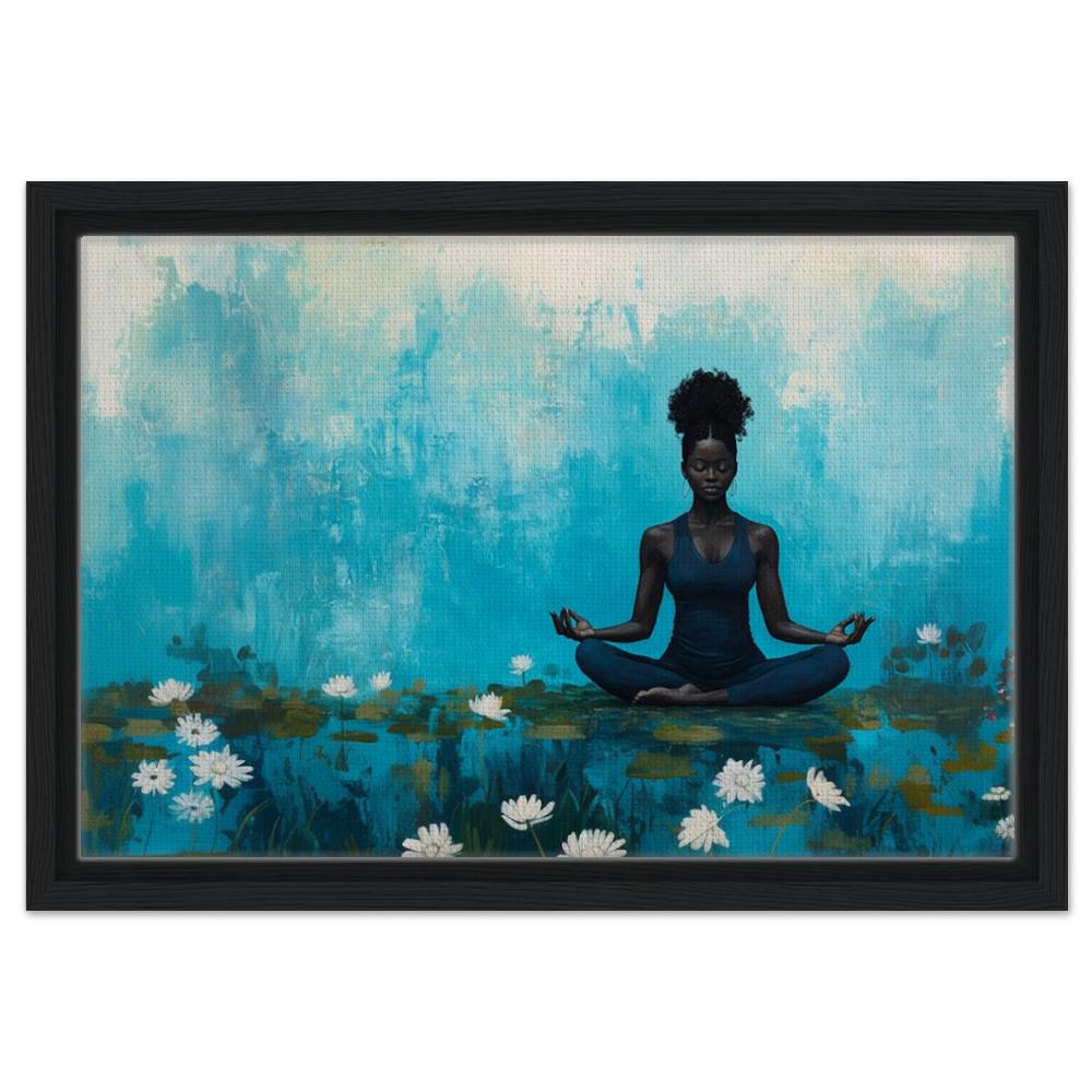 Black Woman Meditating with Water Lilies African American Wall Art