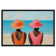 Black women relaxing at the beach, beautifully captured as African American wall art for coastal decor.