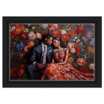 Elegant Black Couple in Floral Setting African American Love Art