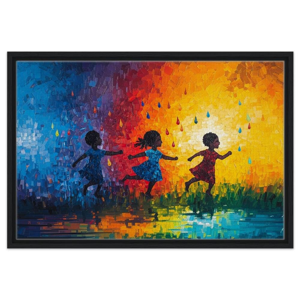 Black Children Playing in Colorful Art | African American Giclée Print | Joyful Abstract Wall Art | Modern Home Decor