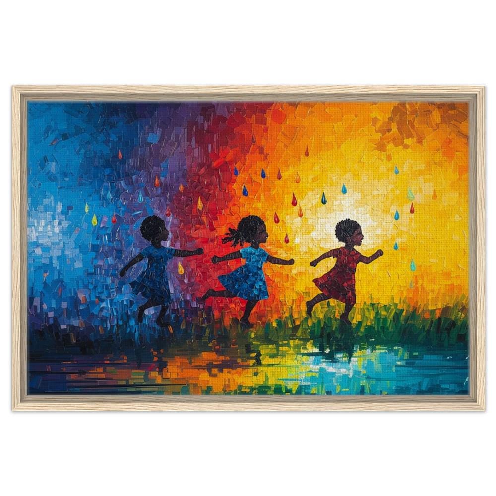 Black Children Playing in Colorful Art | African American Giclée Print | Joyful Abstract Wall Art | Modern Home Decor