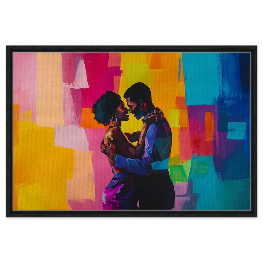 Black couple dancing together, celebrating love; a vibrant addition to any collection of African American wall art.