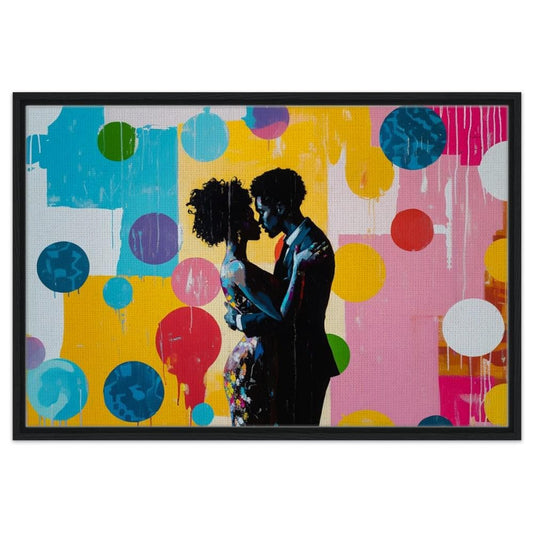 Black Couple Embracing Wall Art | African American Giclée Print | Colorful Abstract Love Decor | Romantic Modern Canvas