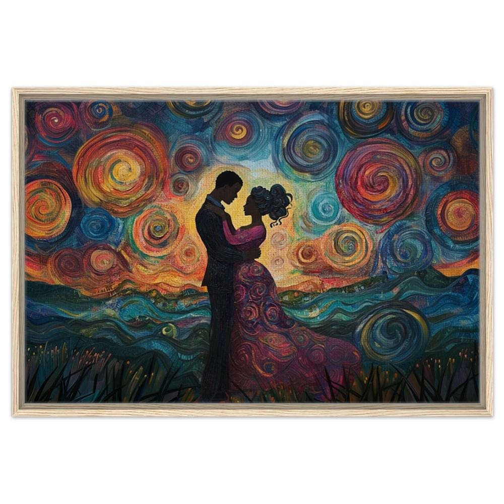 Romantic Couple Art | African American Giclée Print | Starry Night-Inspired Wall Art | Black Love Decor