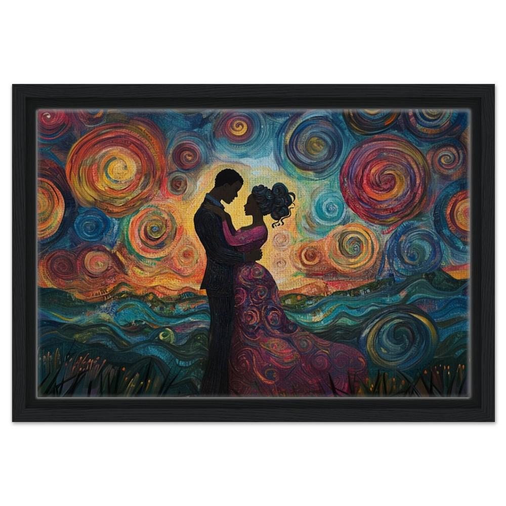 Romantic Couple Art | African American Giclée Print | Starry Night-Inspired Wall Art | Black Love Decor